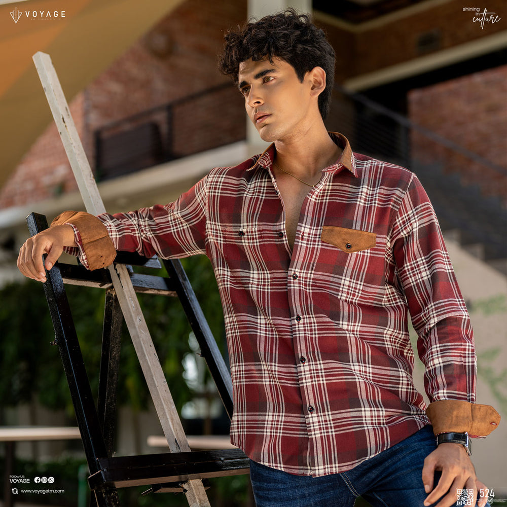 Maroon Check Twill Cotton 524