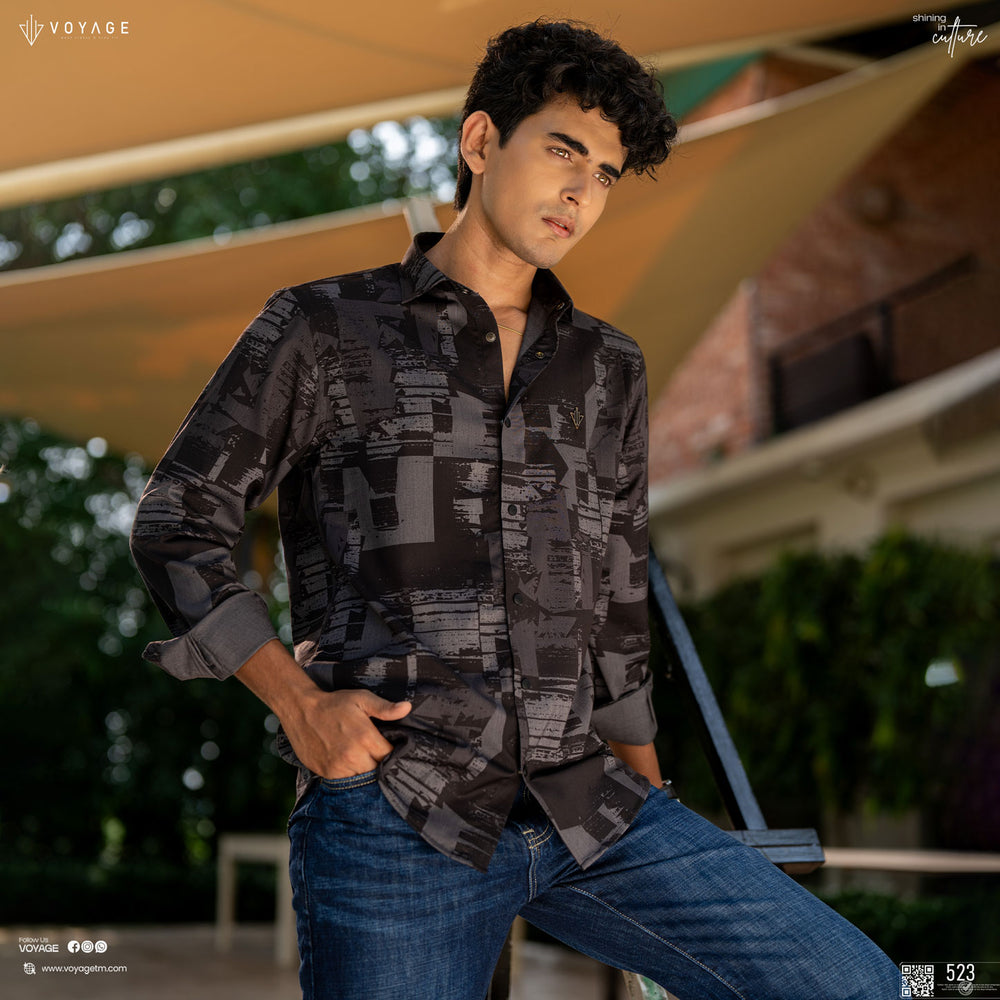 Charcoal Grey Abstract Printed 523