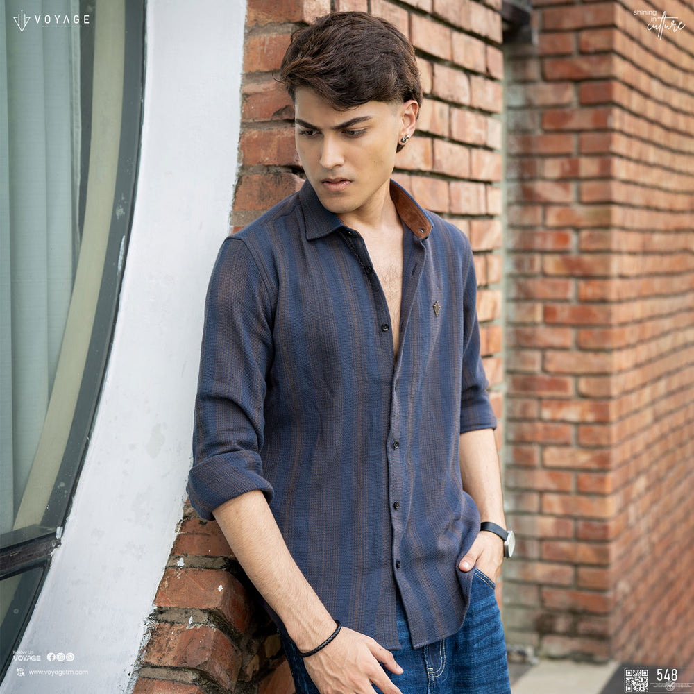 Navy & Brown Textured Stripe  548