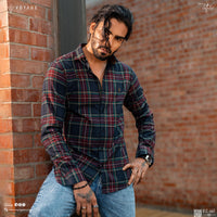 Voyage black checked shirt 461, front view on model